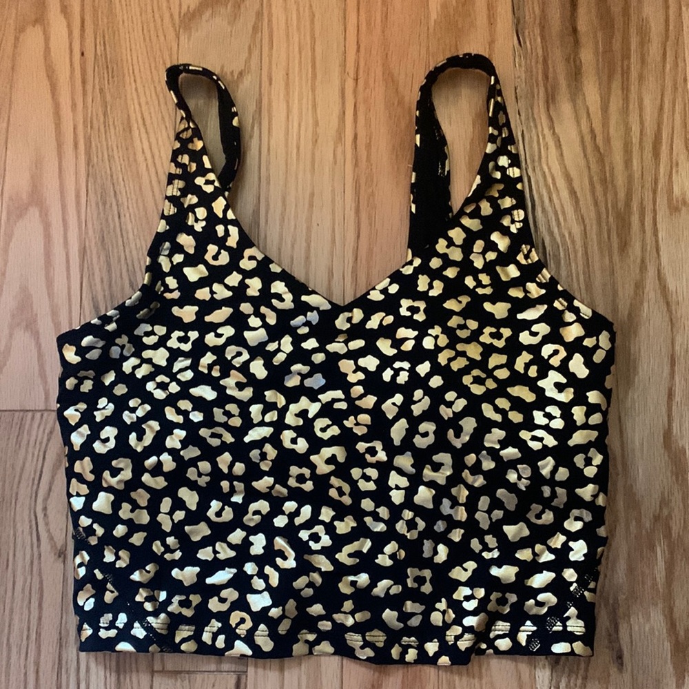 Gold and black leopard print tank with built in bra